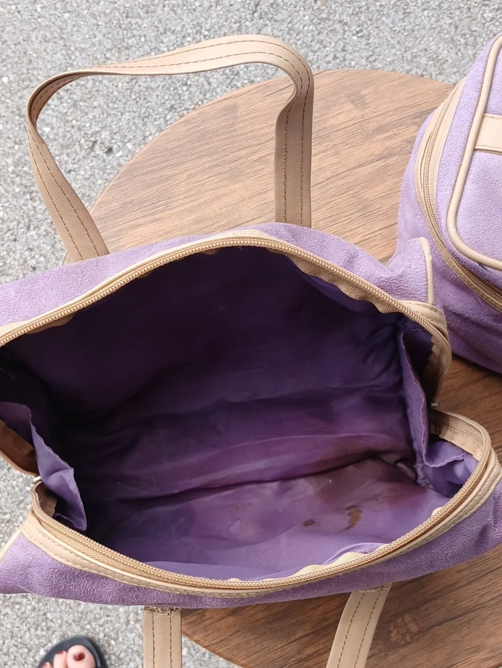 Modella Lavender Travel Bag Set with Tan Trim